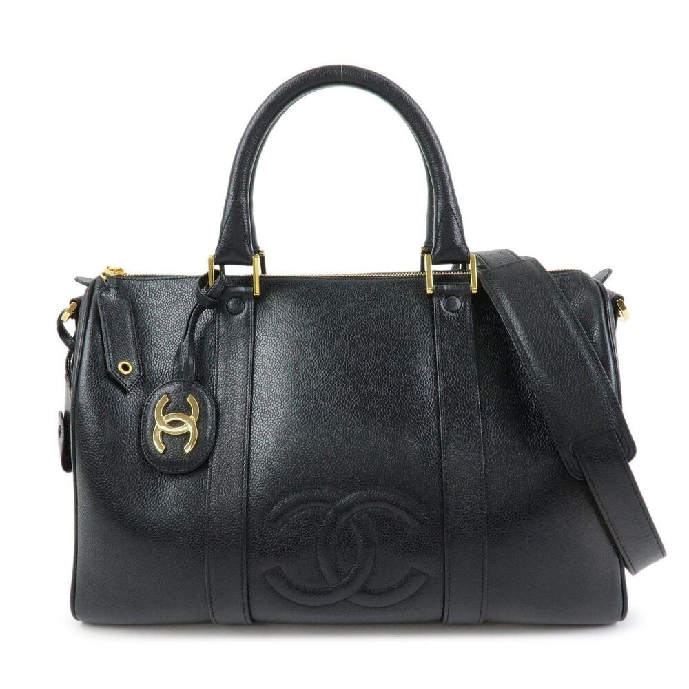 Chanel Coco Mark Caviar Leather Handbag Black